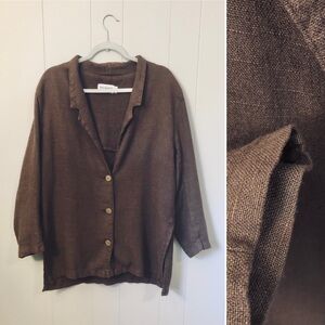 No Saint Linen Blend Jacket Blazer Brown Mocha Lagenlook Slouchy Women’s S/M